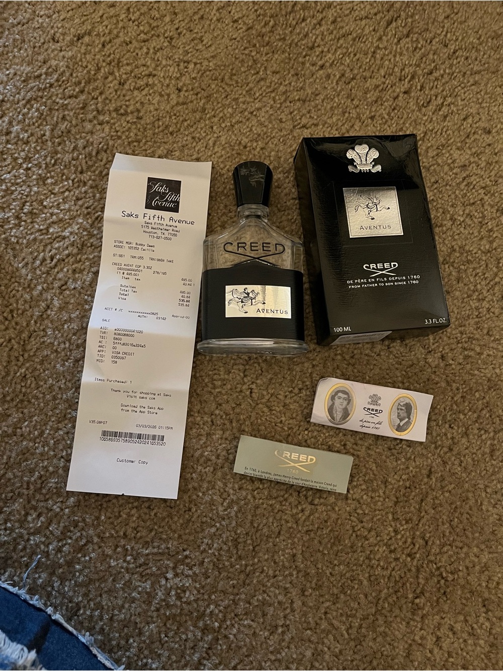 Creed Aventus Men's Fragrance — Black & Clear Bottle with Box